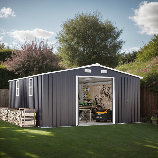 EcoSheds™ EXTRA LARGE Premium 10x12ft METAL Sliding Doors & Dual Sunlit Windows Outdoor Storage Sheds