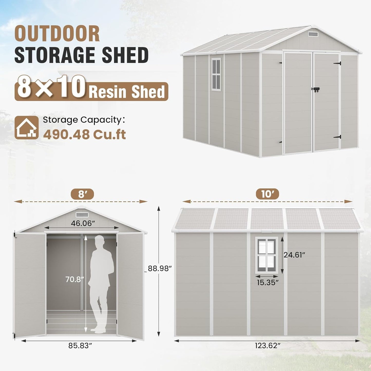 EcoSheds™ EXTRA LARGE Modern 8x10ft RESIN Outdoor Storage Shed