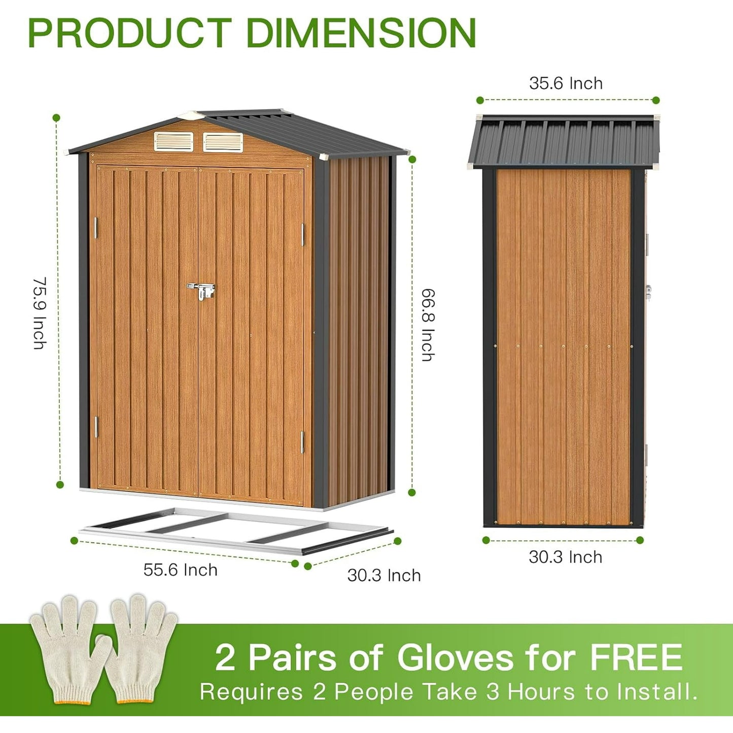 EcoSheds™ SMALL 5x3ft Brown METAL Outdoor Storage Shed