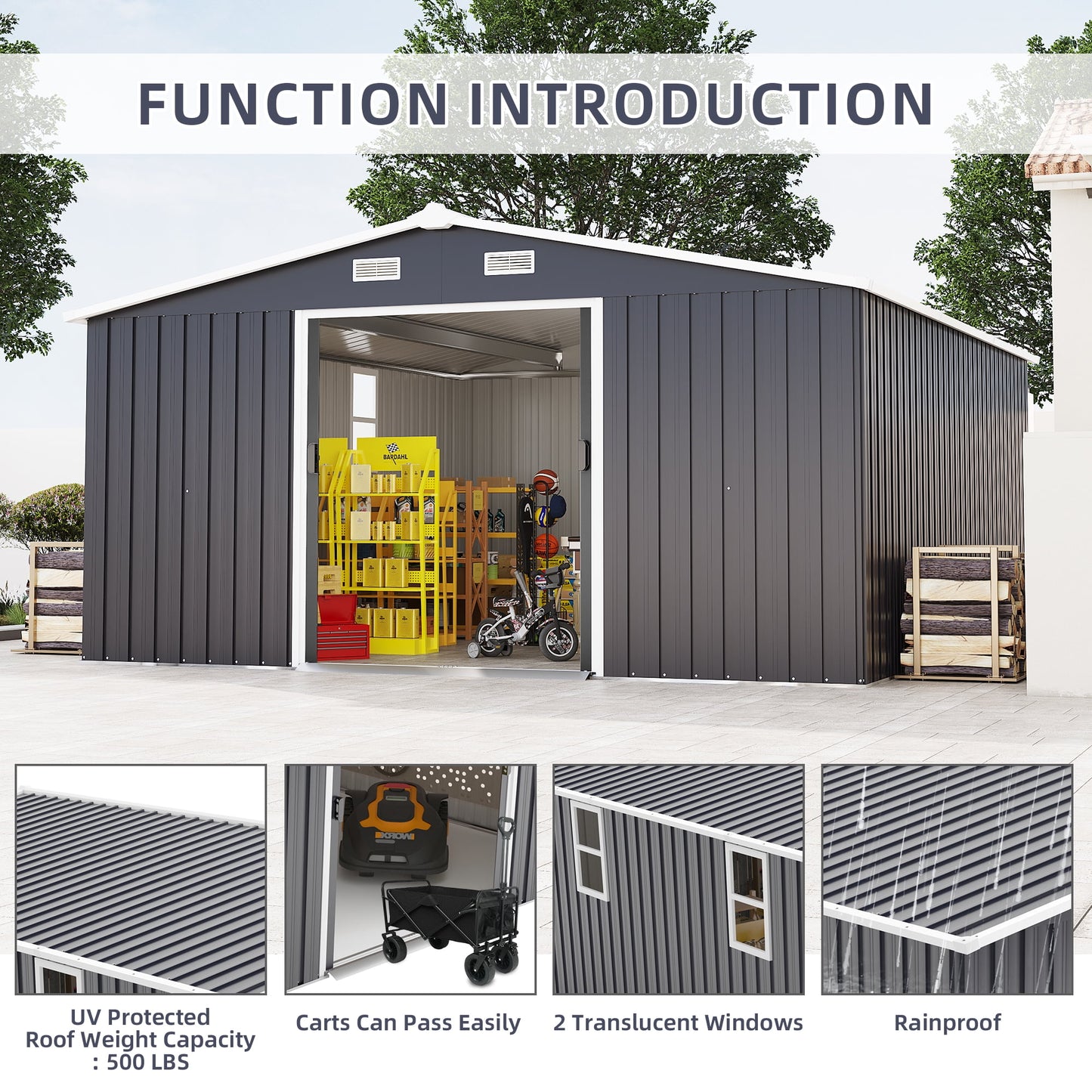 EcoSheds™ EXTRA LARGE Premium 10x12ft METAL Sliding Doors & Dual Sunlit Windows Outdoor Storage Sheds