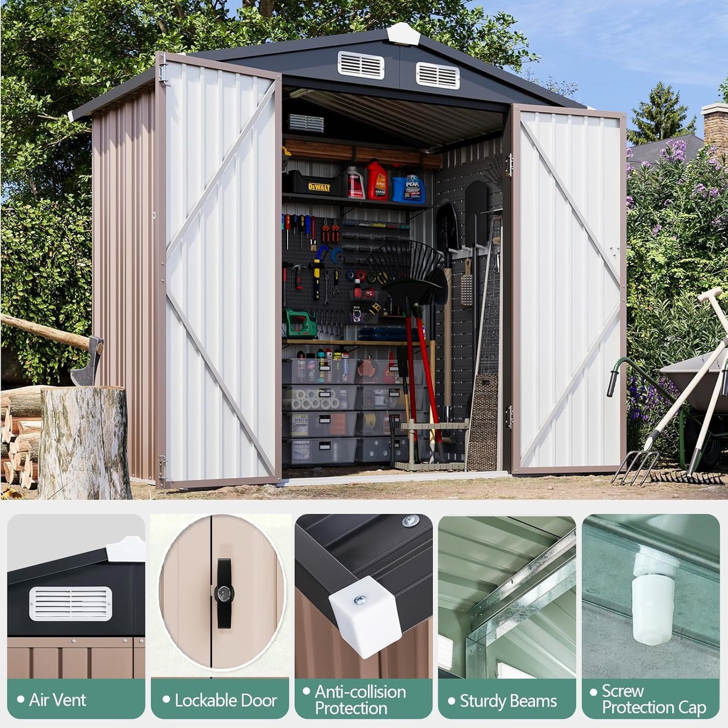 EcoSheds™ MEDIUM 6x4ft Brown METAL Outdoor Storage Shed