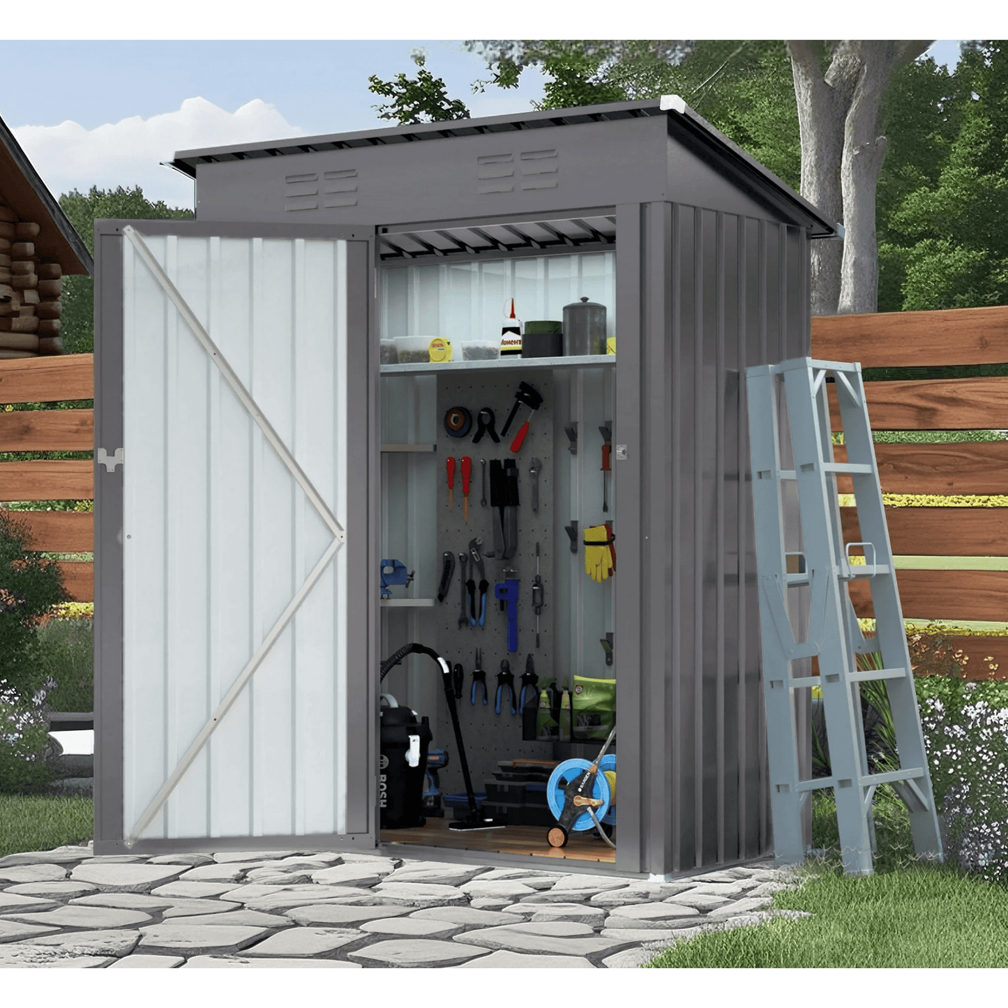 EcoSheds™ SMALL 5x3ft Gray METAL Outdoor Storage Shed
