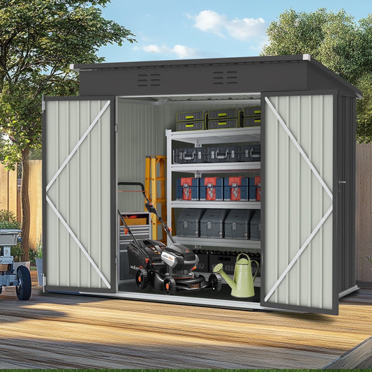 EcoSheds™ MEDIUM 6x4ft Gray METAL Outdoor Storage Shed