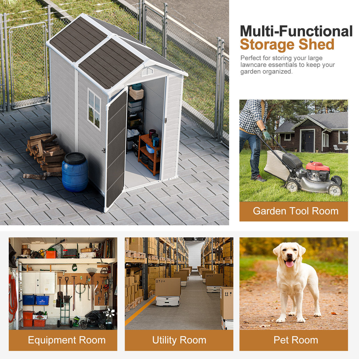 EcoSheds™ MEDIUM 4x6ft Gray/Black RESIN Outdoor Storage Shed