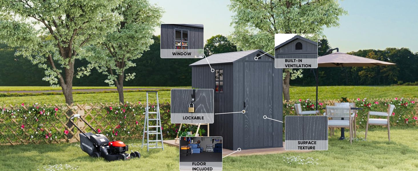 EcoSheds™ MEDIUM 4x6ft Black RESIN Outdoor Storage Shed