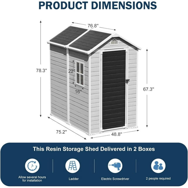 EcoSheds™ MEDIUM 4x6ft Gray/Black RESIN Outdoor Storage Shed