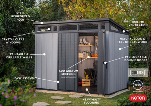 EcoSheds™ EXTRA LARGE Modern 9x7ft RESIN Outdoor Storage Shed