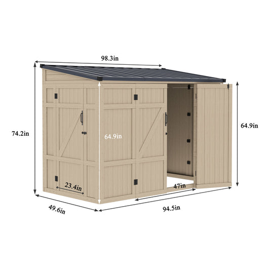 EcoSheds™ Wooden Outdoor Storage Shed 8x4ft with Metal Roof, Lockable Door and Vents