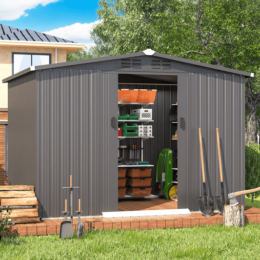 EcoSheds™ LARGE 8x6ft METAL Sliding Door Outdoor Storage Shed