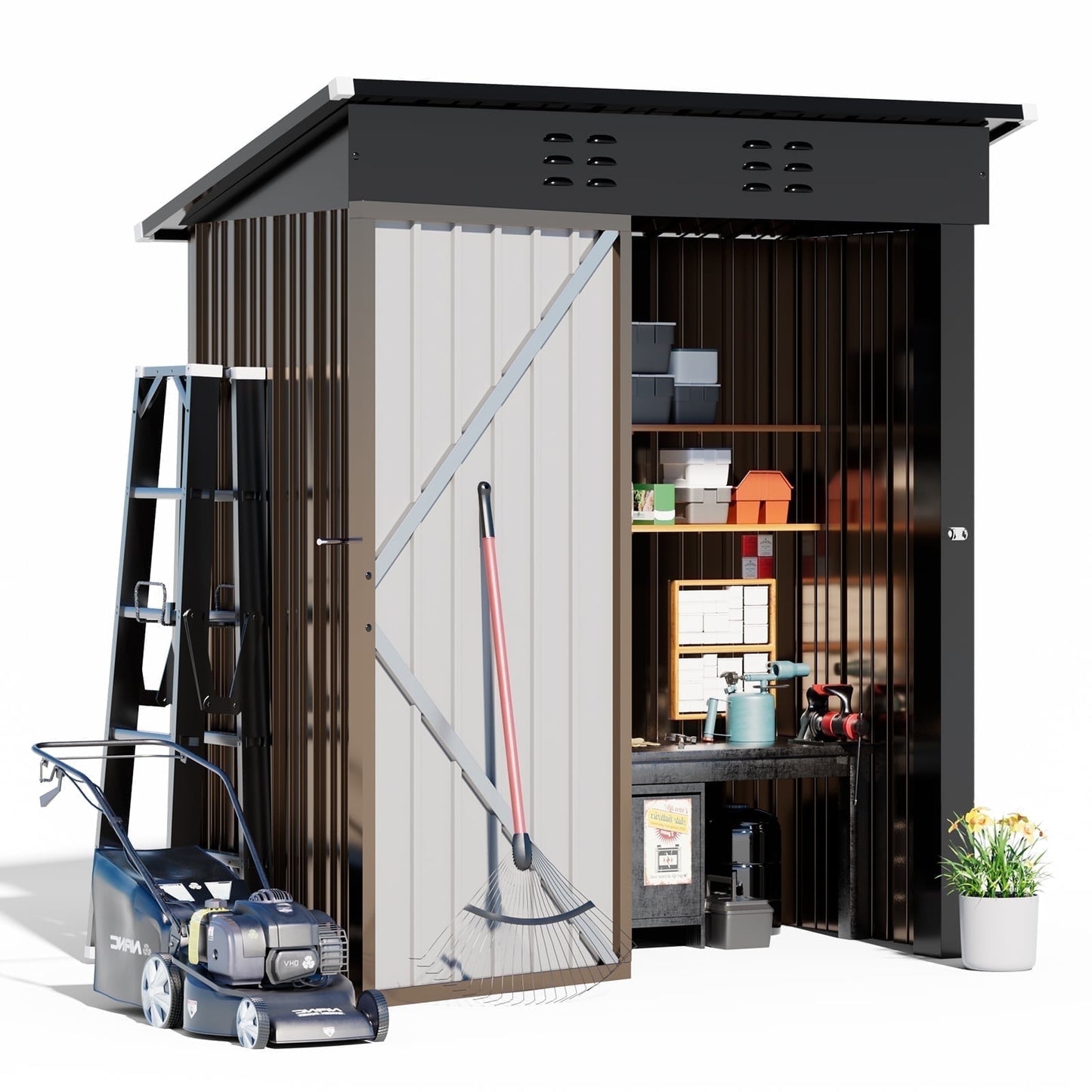 EcoSheds™ SMALL 5x3ft Light Brown METAL Outdoor Storage Shed