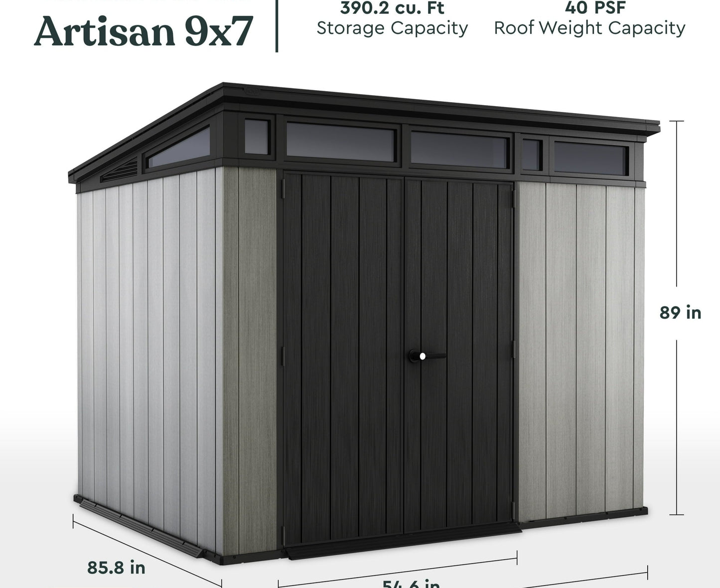 EcoSheds™ EXTRA LARGE Modern 9x7ft RESIN Outdoor Storage Shed