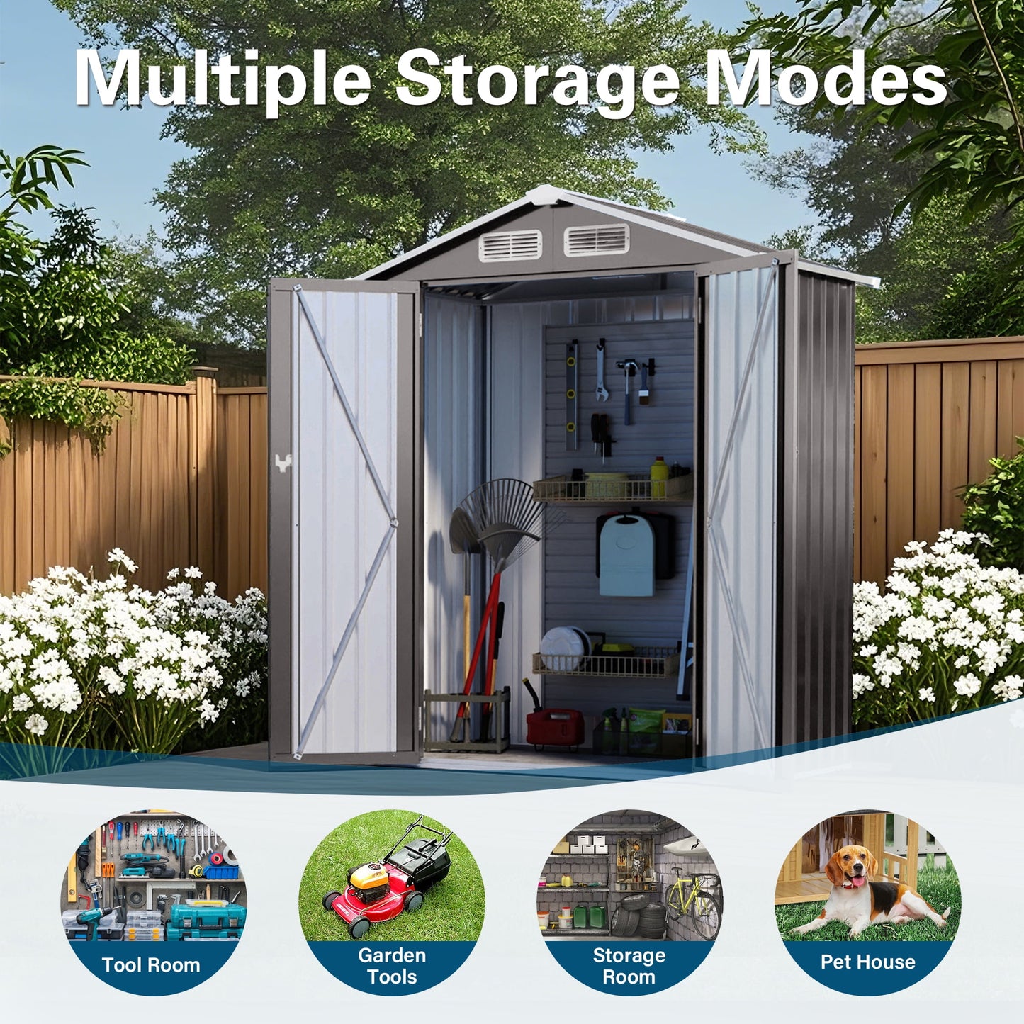 EcoSheds™ SMALL 5x3ft Black METAL Outdoor Storage Shed