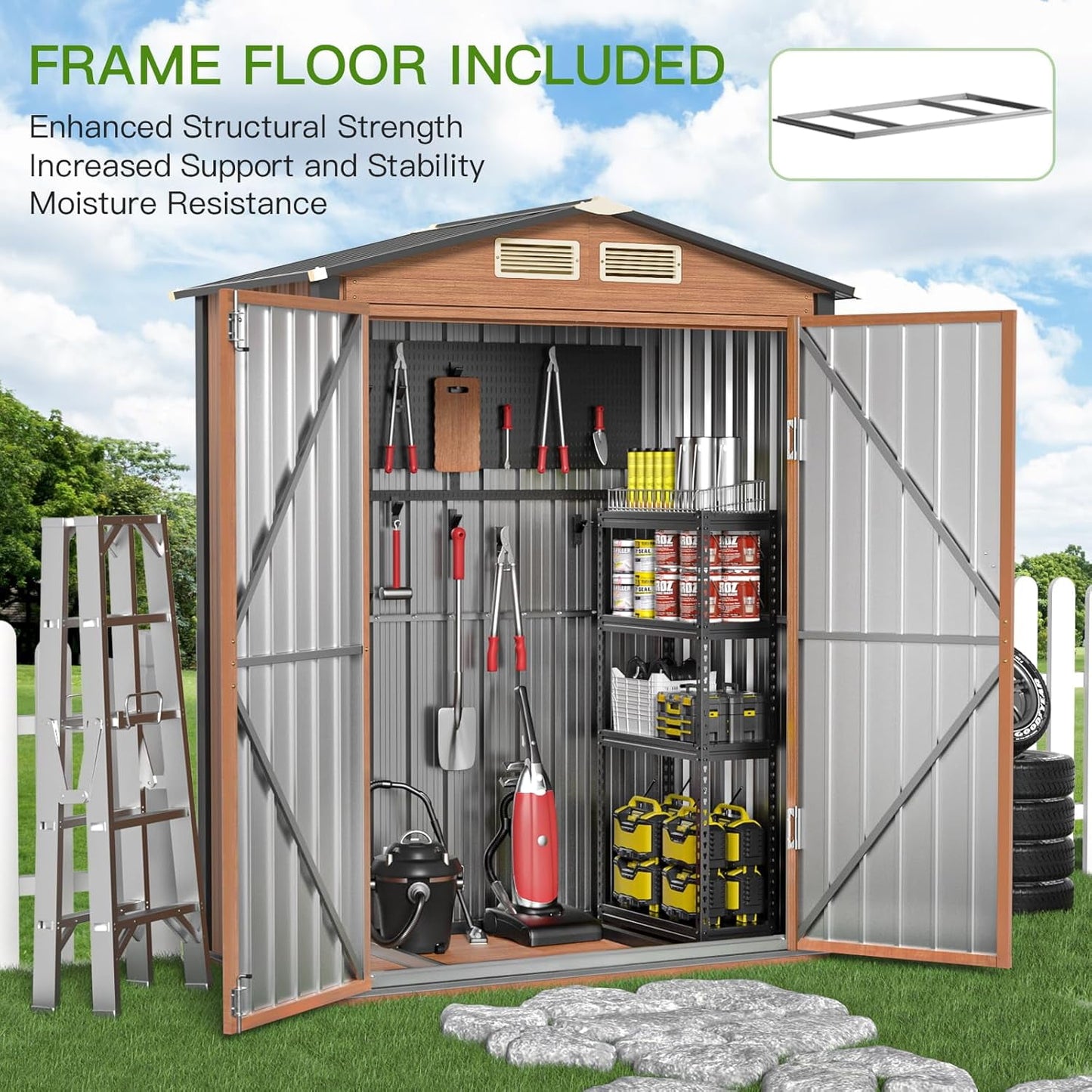 EcoSheds™ SMALL 5x3ft Brown METAL Outdoor Storage Shed