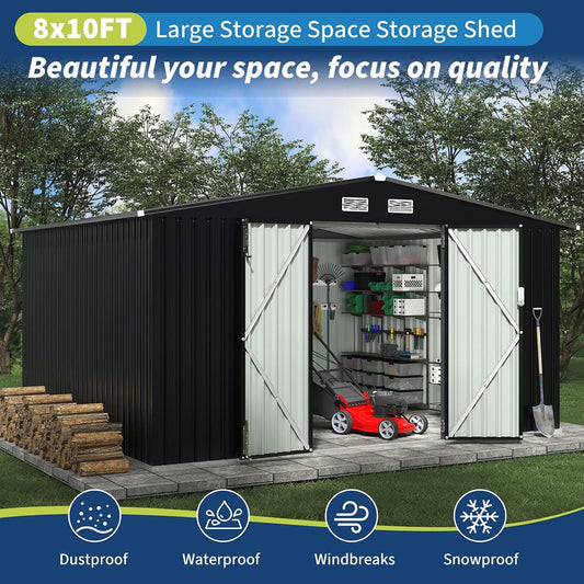 EcoSheds™ EXTRA LARGE 8x10ft METAL Outdoor Storage Shed