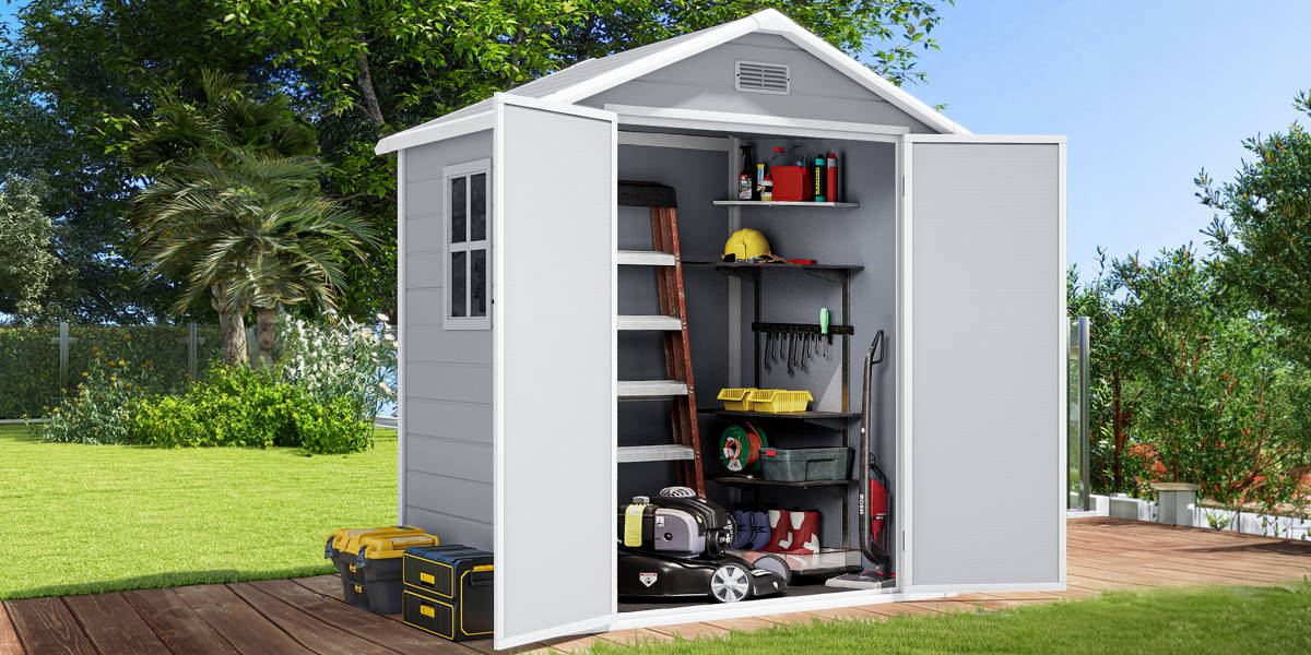 EcoSheds™ LARGE 6x8ft Gray RESIN Outdoor Storage Shed