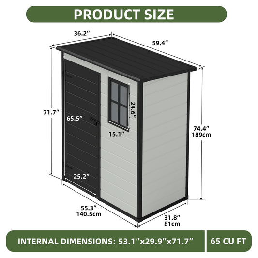 EcoSheds™ SMALL 5x3ft Black/Gray RESIN Outdoor Storage Shed