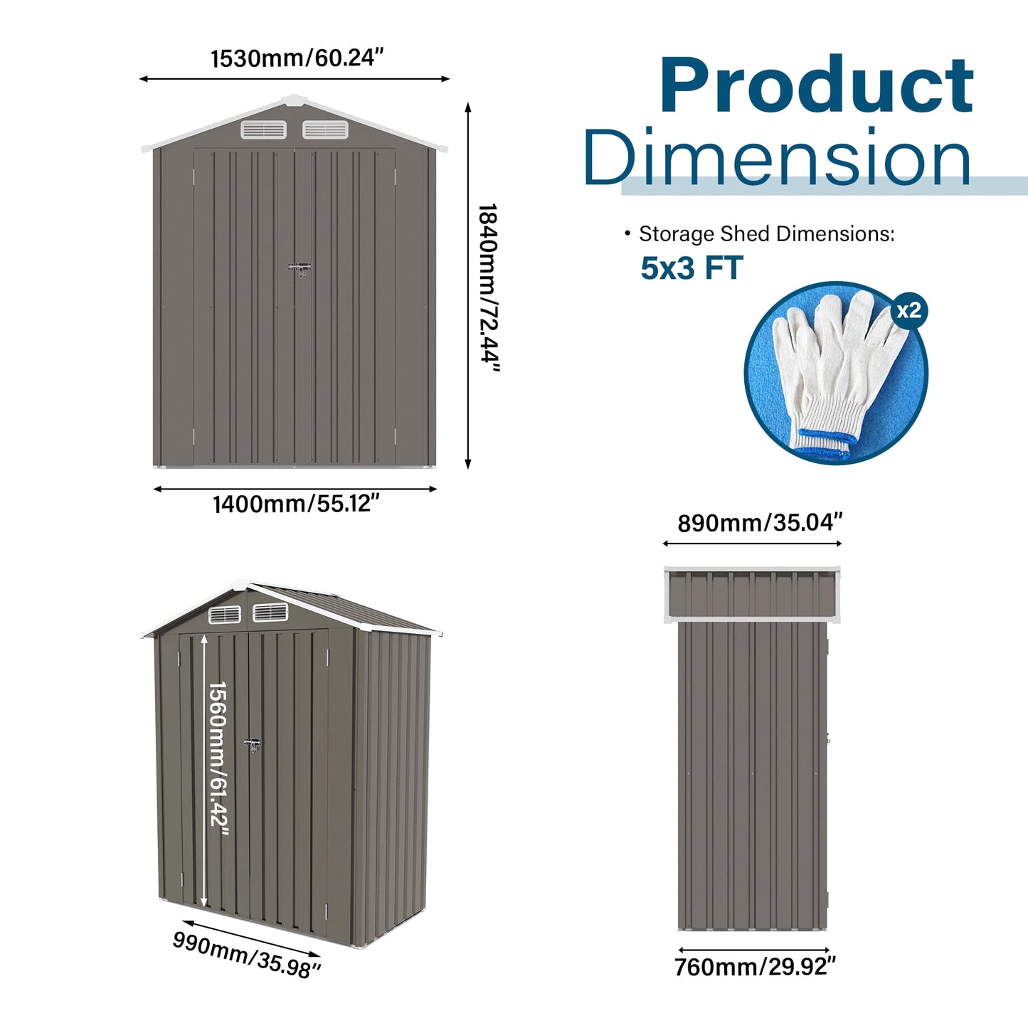 EcoSheds™ SMALL 5x3ft Black METAL Outdoor Storage Shed