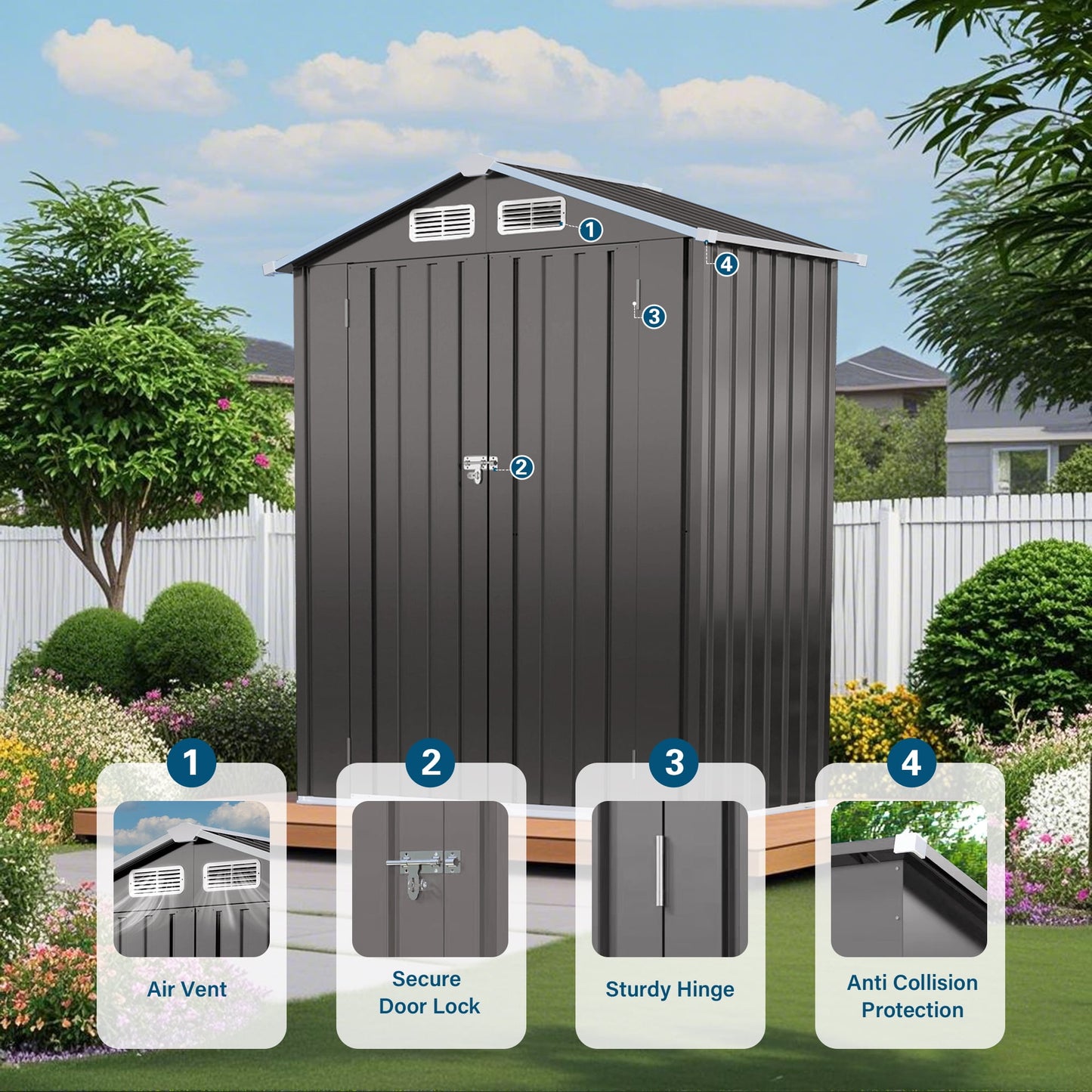 EcoSheds™ SMALL 5x3ft Black METAL Outdoor Storage Shed
