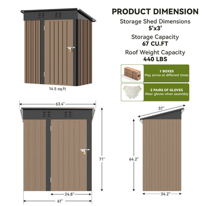 EcoSheds™ SMALL 5x3ft Light Brown METAL Outdoor Storage Shed