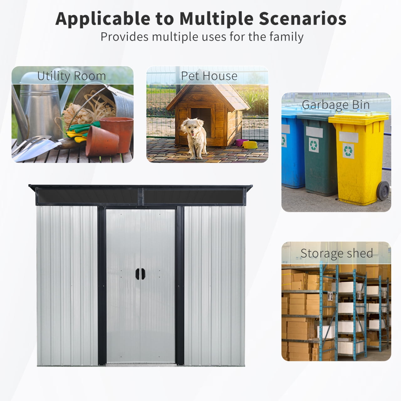 EcoSheds™ LARGE 6x8ft METAL Sliding Door Outdoor Storage Shed