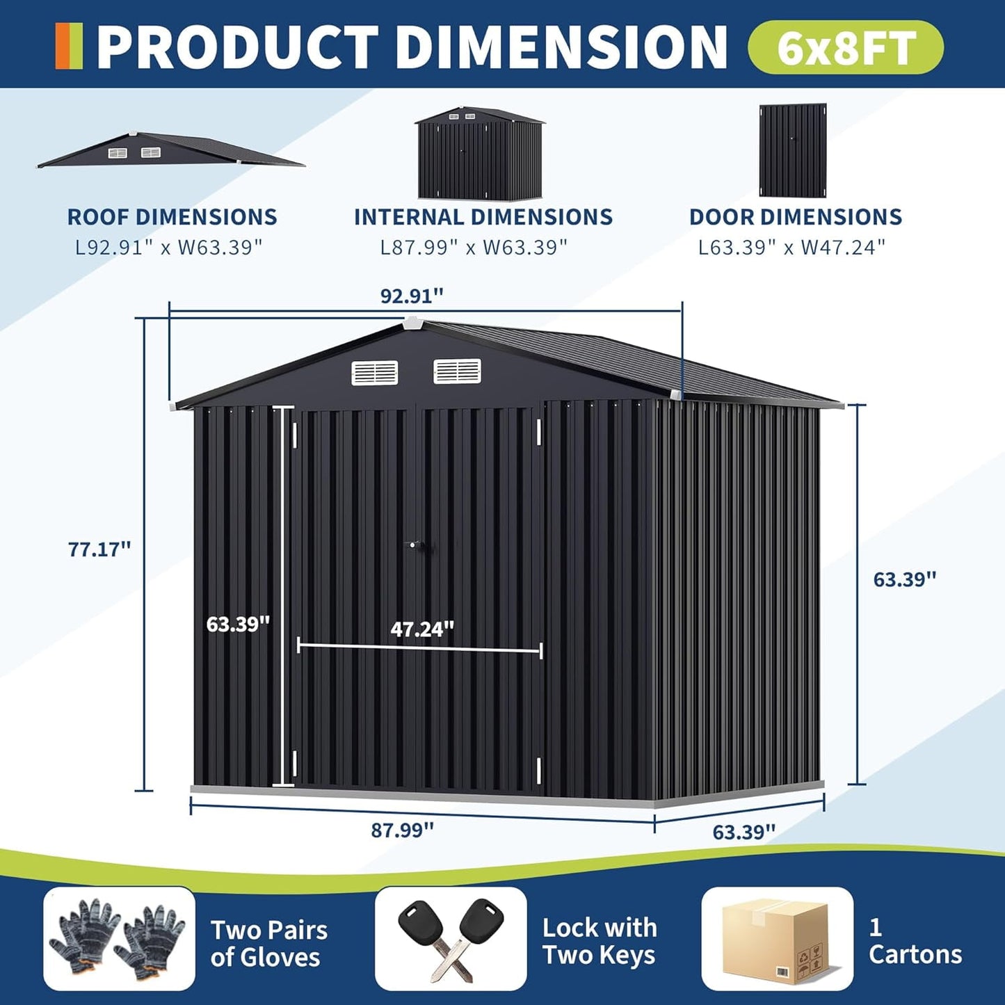 EcoSheds™ LARGE 6x8ft METAL Outdoor Storage Shed