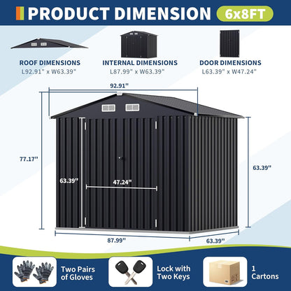 EcoSheds™ LARGE 6x8ft METAL Outdoor Storage Shed