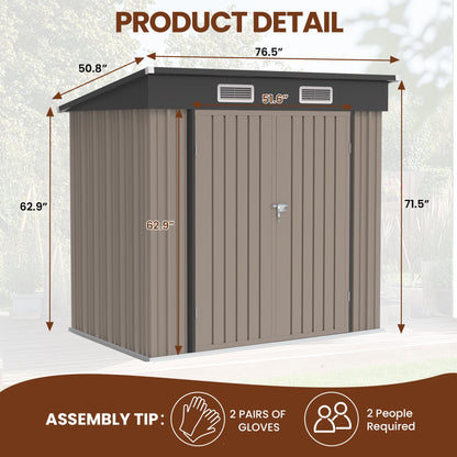 EcoSheds™ MEDIUM 6x4ft Light Brown METAL Outdoor Storage Shed