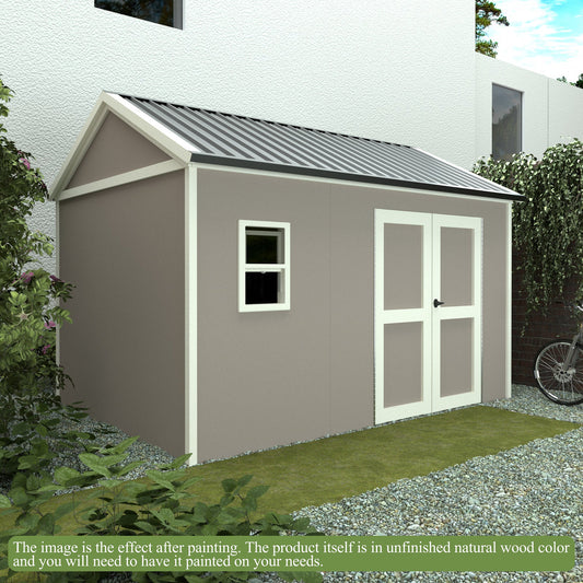 EcoSheds™ Wooden Outdoor Storage Shed 8x12ft with Metal Roof, Lockable Door and Vents