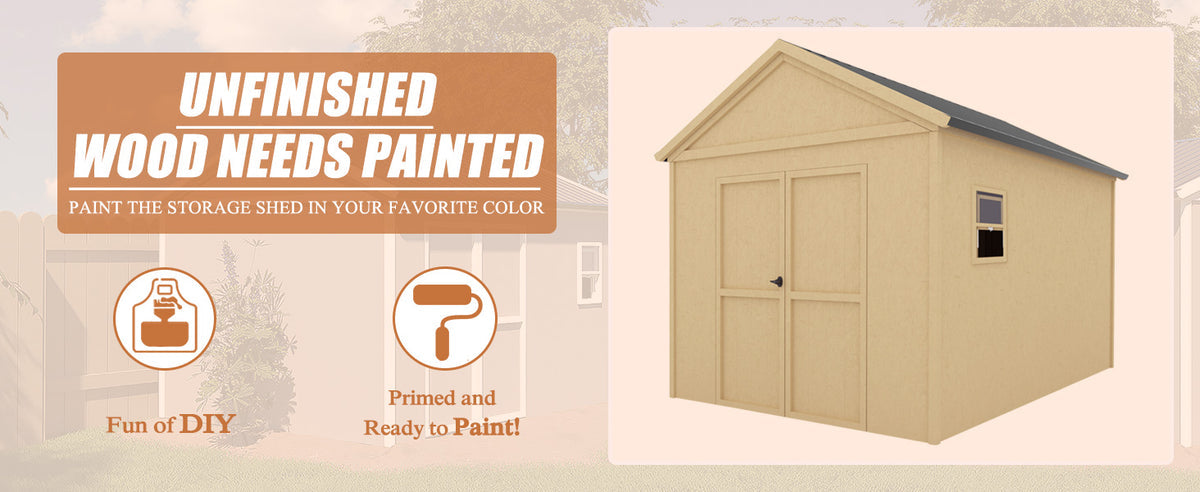 EcoSheds™ Wooden Outdoor Storage Shed 8x12ft with Metal Roof, Lockable Door and Vents