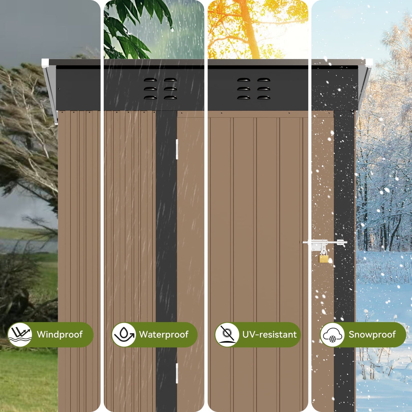 EcoSheds™ SMALL 5x3ft Light Brown METAL Outdoor Storage Shed