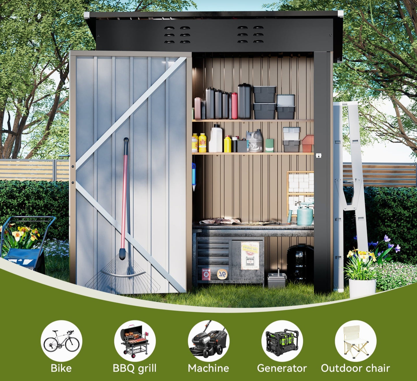 EcoSheds™ SMALL 5x3ft Light Brown METAL Outdoor Storage Shed