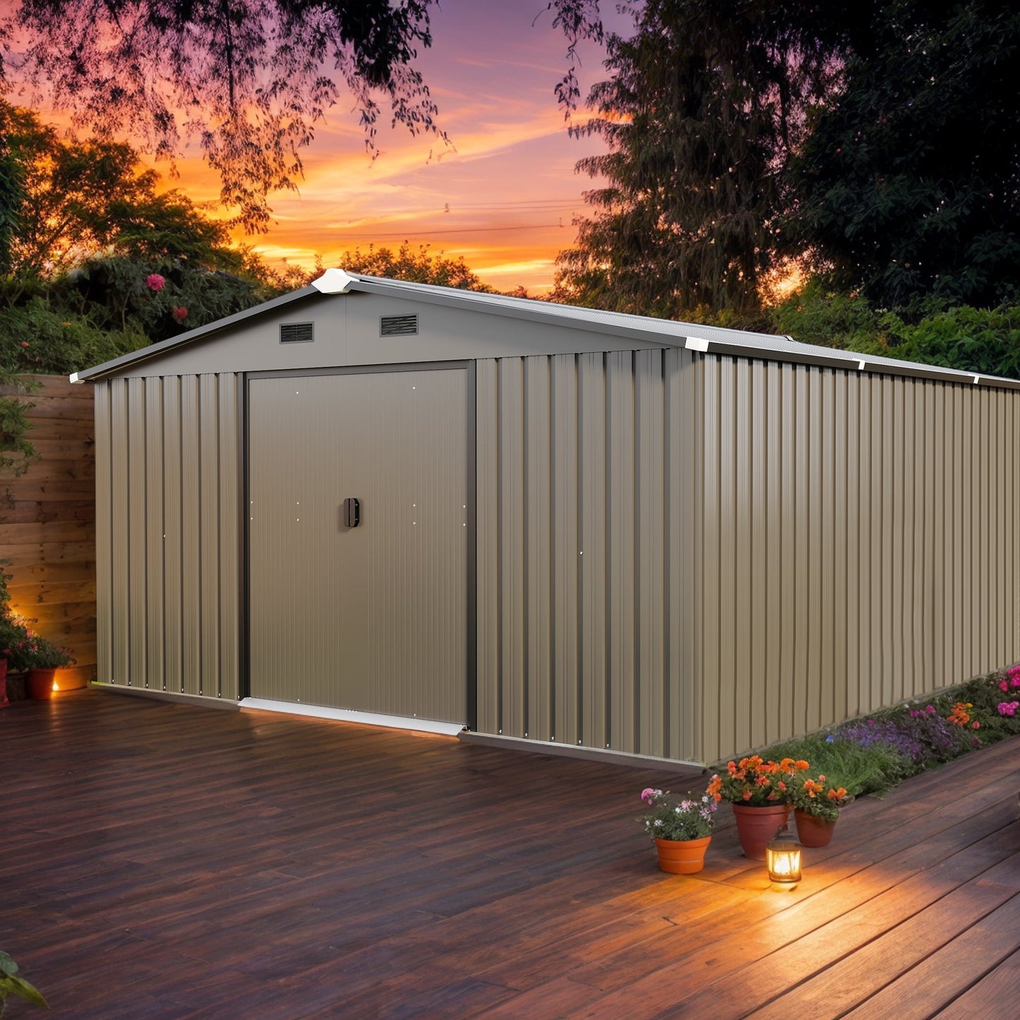 EcoSheds™ EXTRA LARGE Premium 10x12ft METAL Sliding Doors & Dual Sunlit Windows Outdoor Storage Sheds