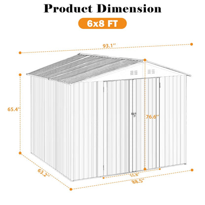 EcoSheds™ LARGE 6x8ft METAL Outdoor Storage Shed