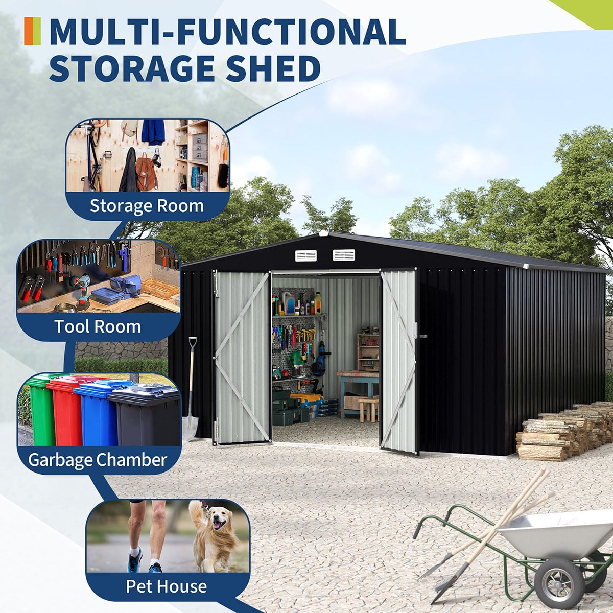 EcoSheds™ EXTRA LARGE 8x10ft METAL Outdoor Storage Shed