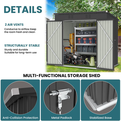 EcoSheds™ MEDIUM 6x4ft Gray METAL Outdoor Storage Shed