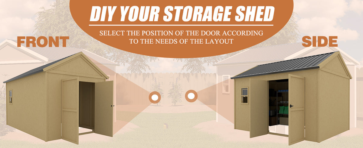 EcoSheds™ Wooden Outdoor Storage Shed 8x12ft with Metal Roof, Lockable Door and Vents