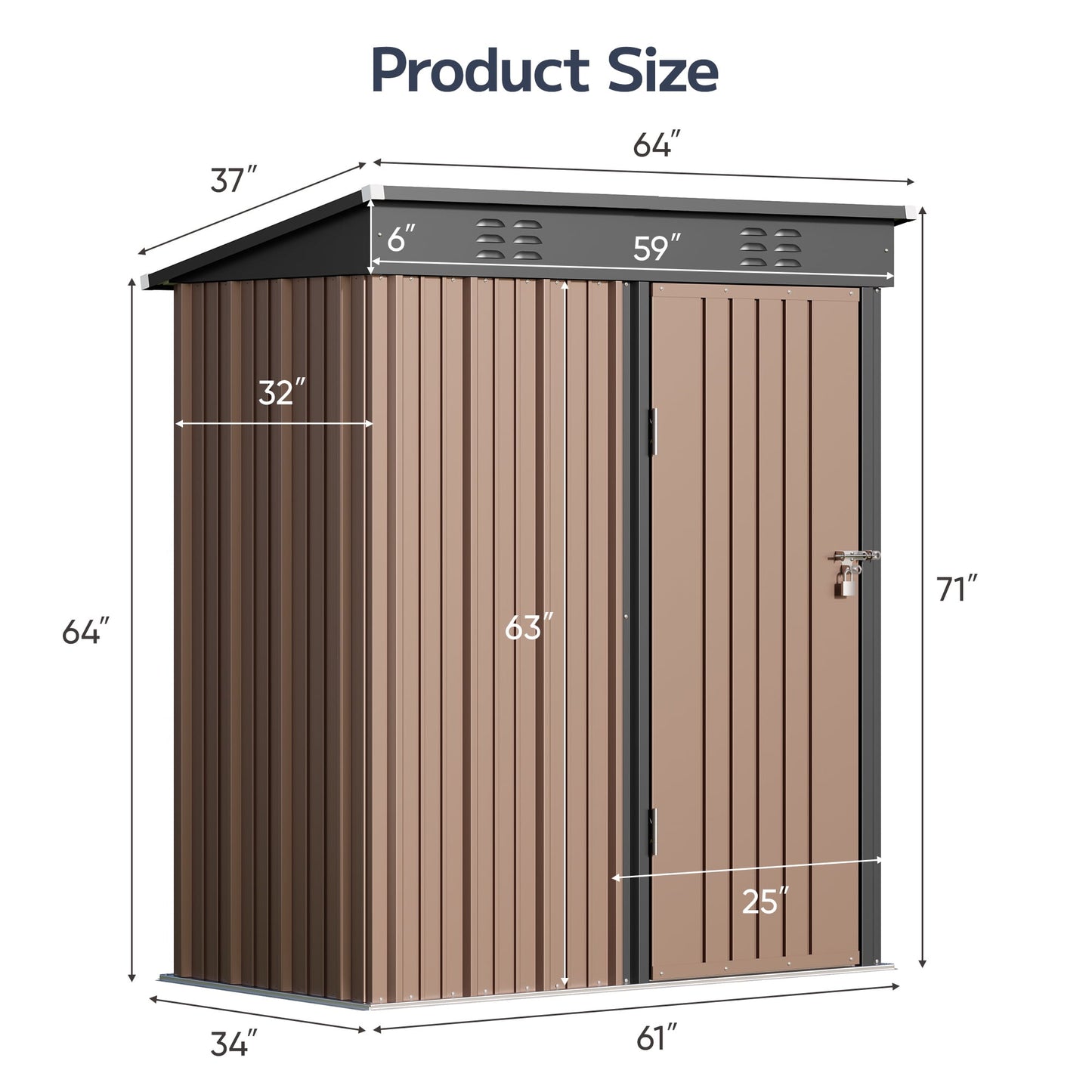 EcoSheds™ SMALL 5x3ft Light Brown METAL Outdoor Storage Shed