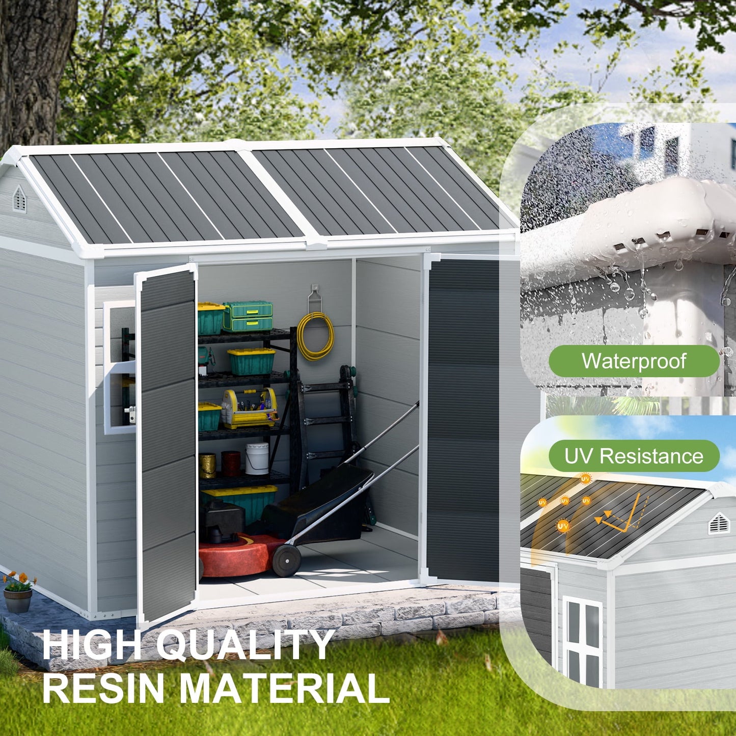 EcoSheds™ LARGE 8x6ft RESIN Outdoor Storage Shed