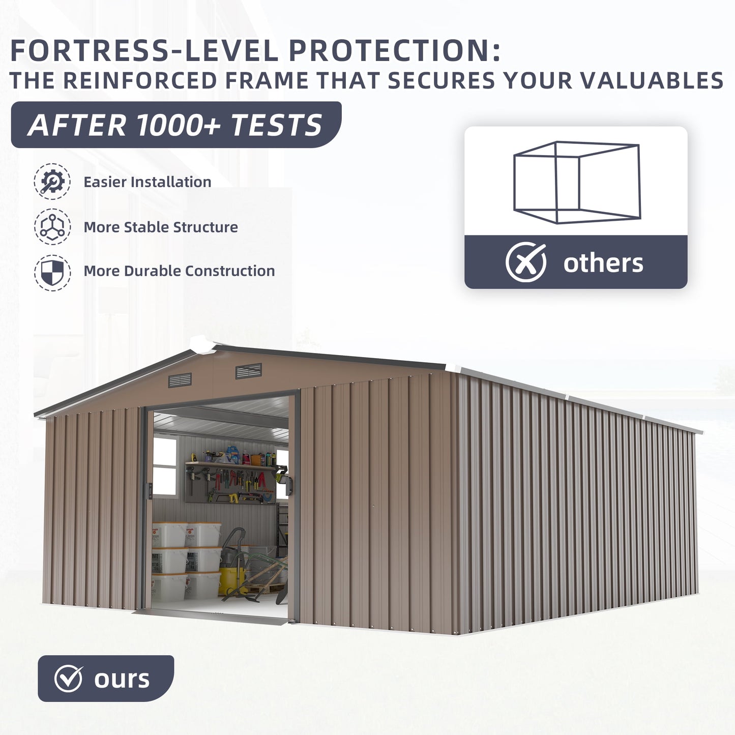 EcoSheds™ EXTRA LARGE Premium 10x12ft METAL Sliding Doors & Dual Sunlit Windows Outdoor Storage Sheds