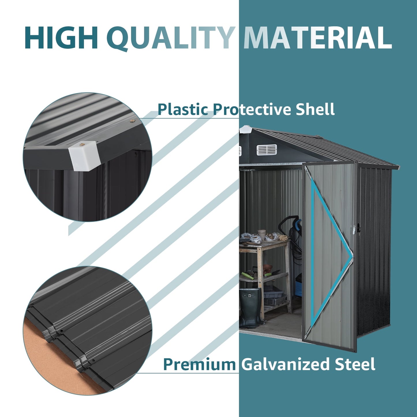 EcoSheds™ MEDIUM 6x4ft Black METAL Outdoor Storage Shed