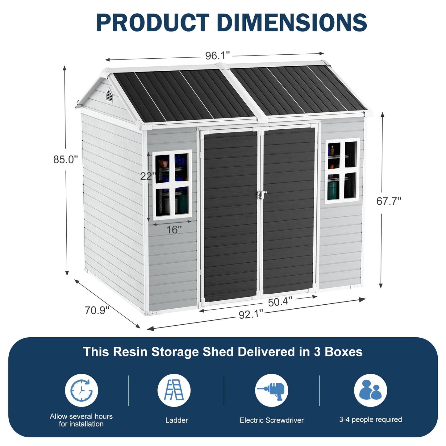 EcoSheds™ LARGE 8x6ft RESIN Outdoor Storage Shed