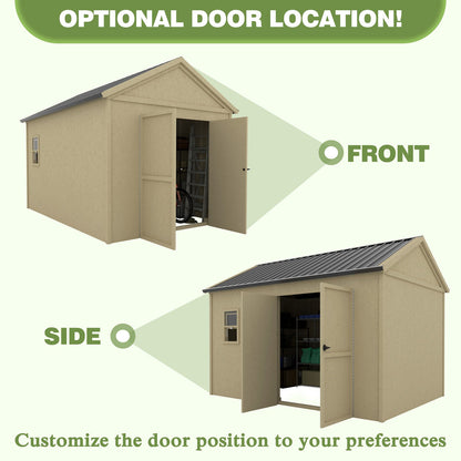EcoSheds™ Wooden Outdoor Storage Shed 8x12ft with Metal Roof, Lockable Door and Vents