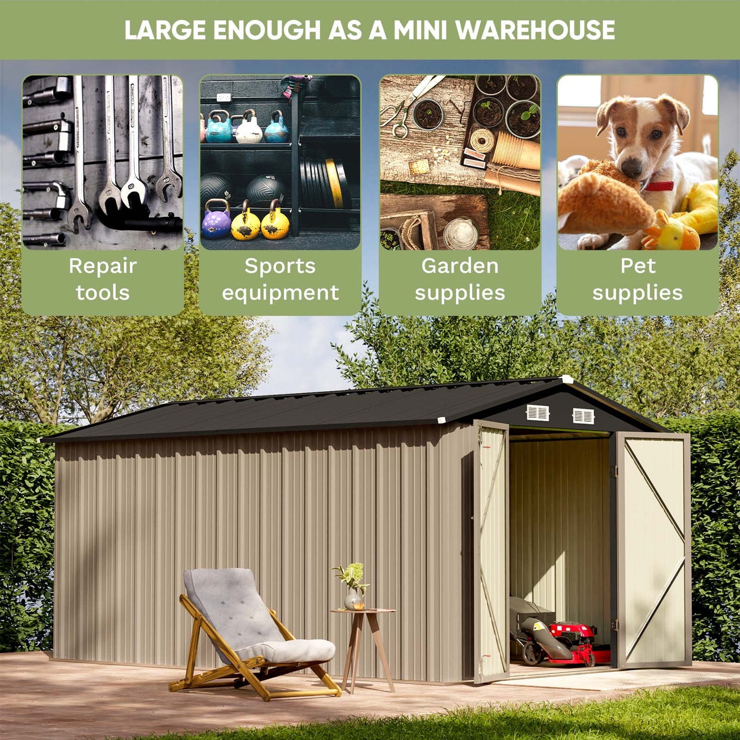 EcoSheds™ EXTRA LARGE 8x12ft METAL Outdoor Storage Sheds
