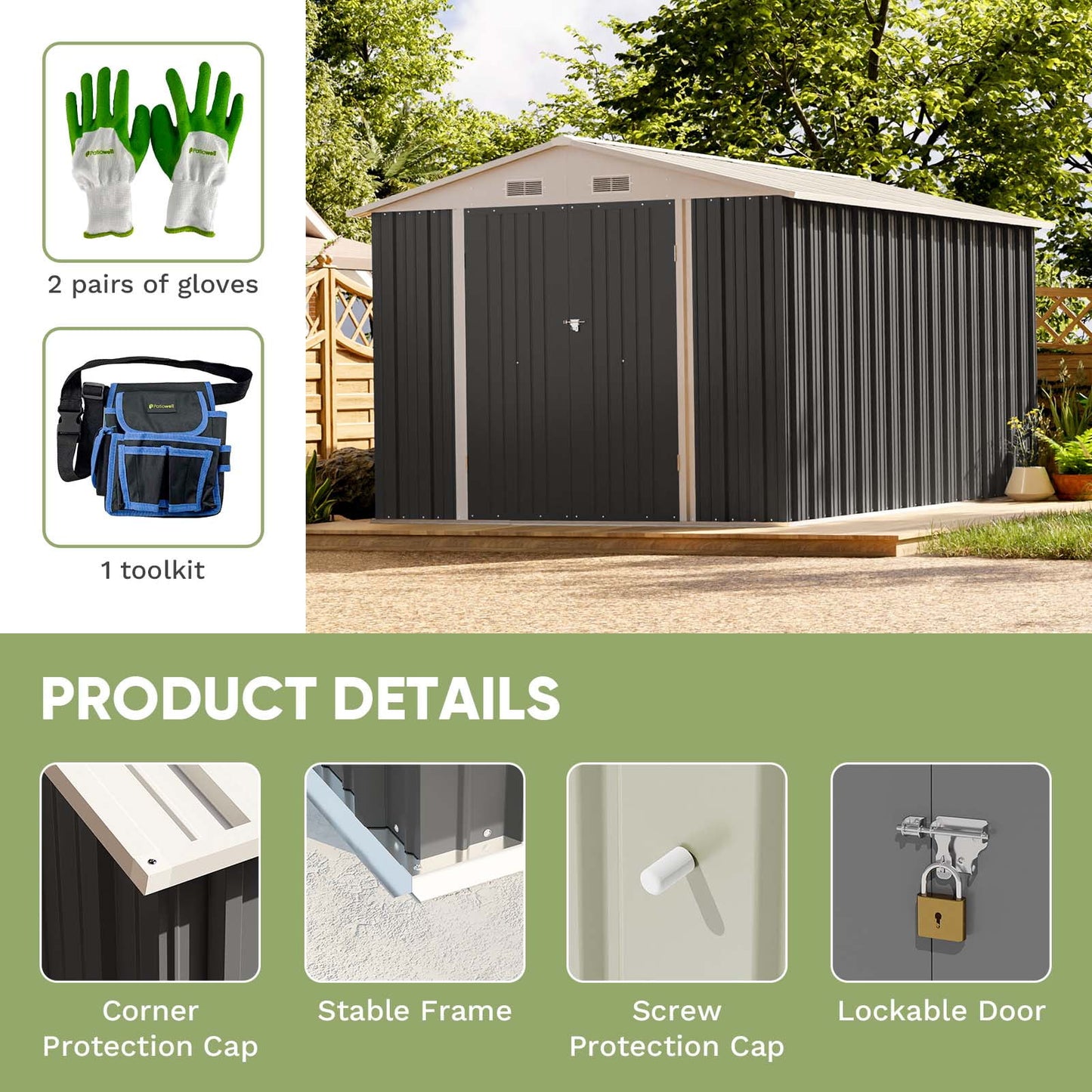 EcoSheds™ EXTRA LARGE 8x12ft METAL Outdoor Storage Sheds