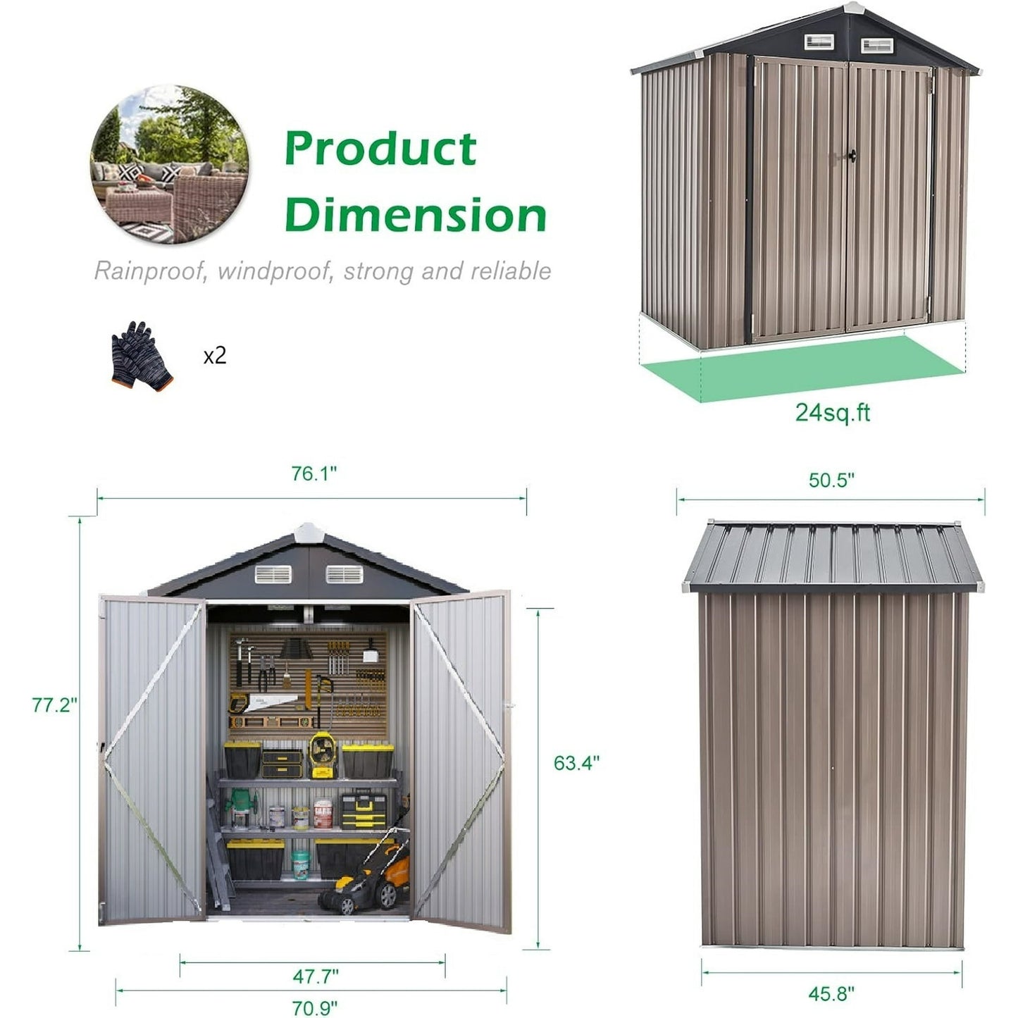 EcoSheds™ MEDIUM 6x4ft Brown METAL Outdoor Storage Shed