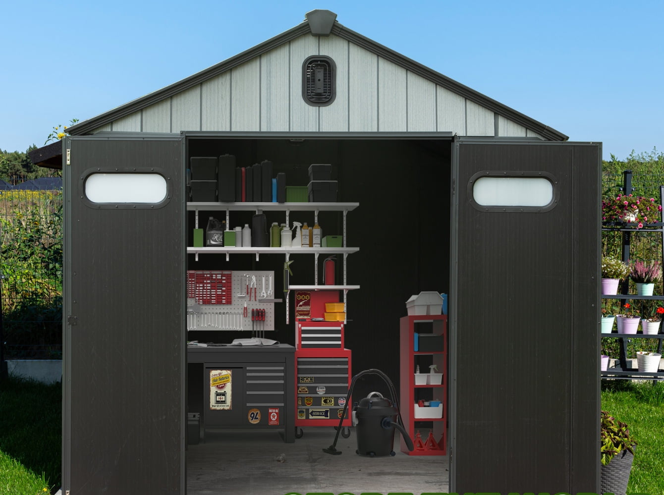 EcoSheds™ EXTRA LARGE Modern 8x10ft RESIN Outdoor Storage Shed