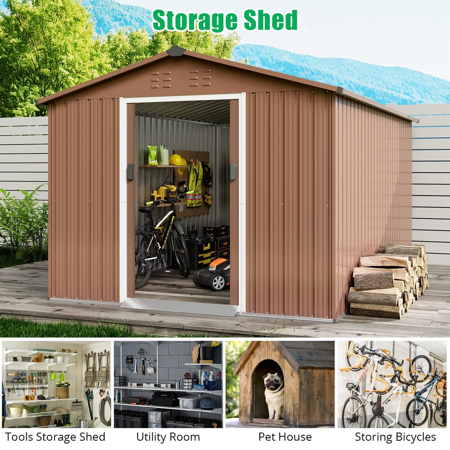EcoSheds™ EXTRA LARGE 8x15ft METAL Sliding Door Outdoor Storage Sheds