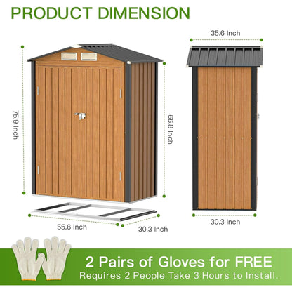 EcoSheds™ SMALL 5x3ft Brown METAL Outdoor Storage Shed