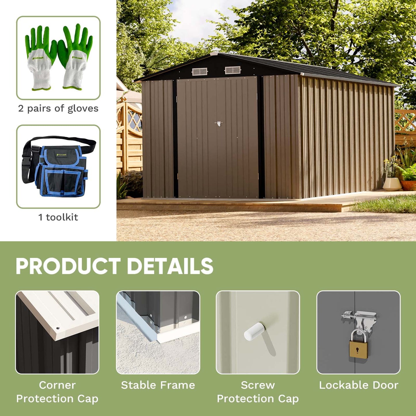 EcoSheds™ EXTRA LARGE 8x12ft METAL Outdoor Storage Sheds