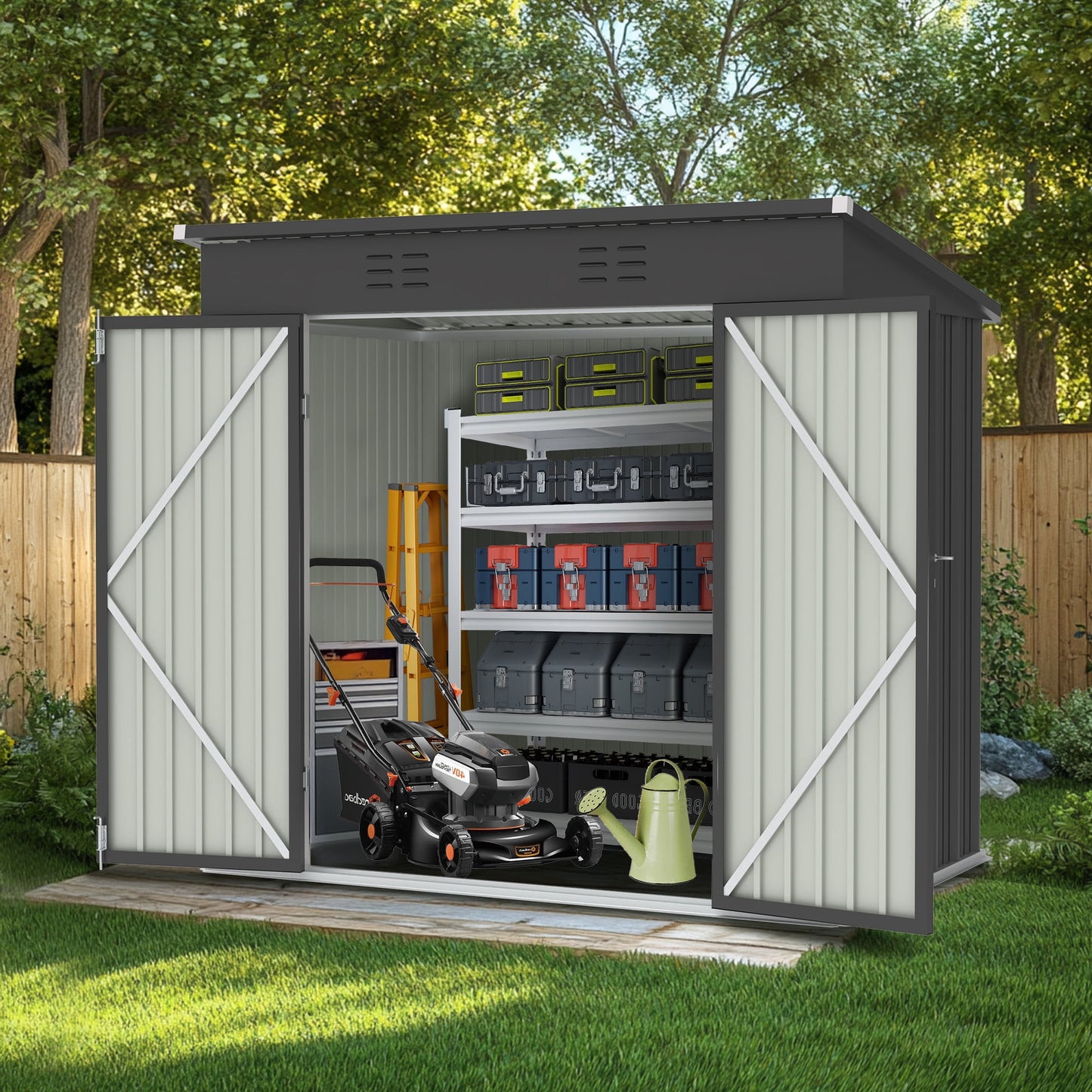 EcoSheds™ MEDIUM 6x4ft Gray METAL Outdoor Storage Shed
